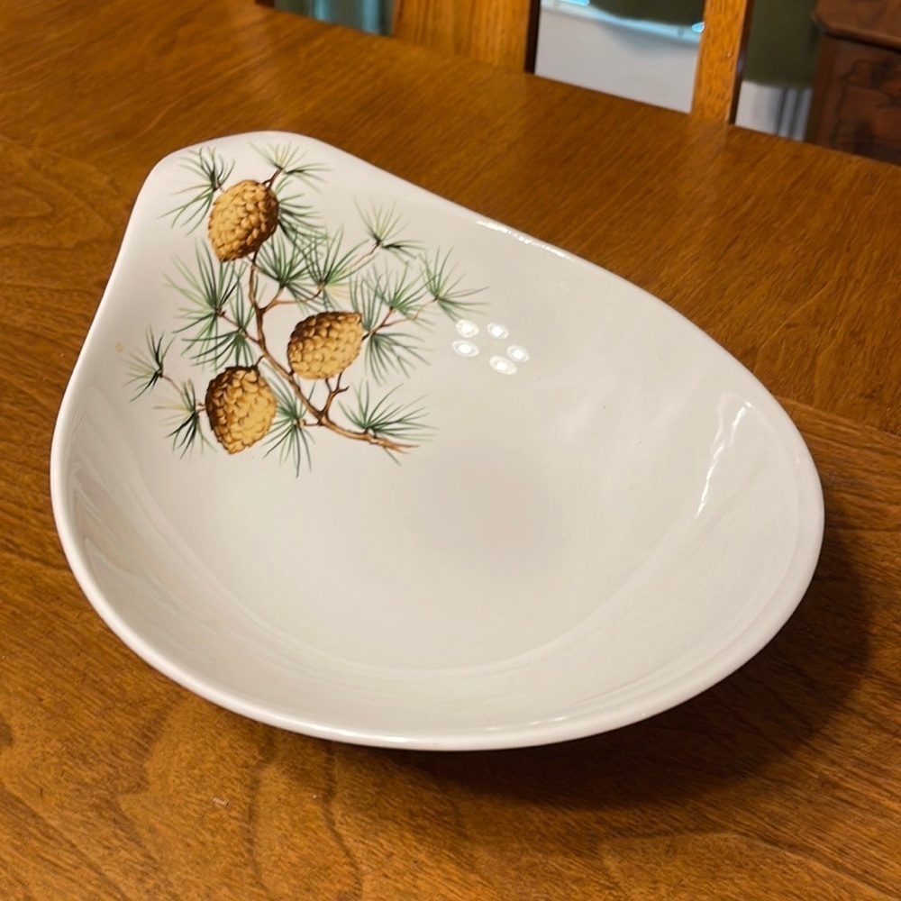 Vintage 50s Zeisel Christmas Oval Pinecone Serving Platter Hallcraft 13 3/4 inch